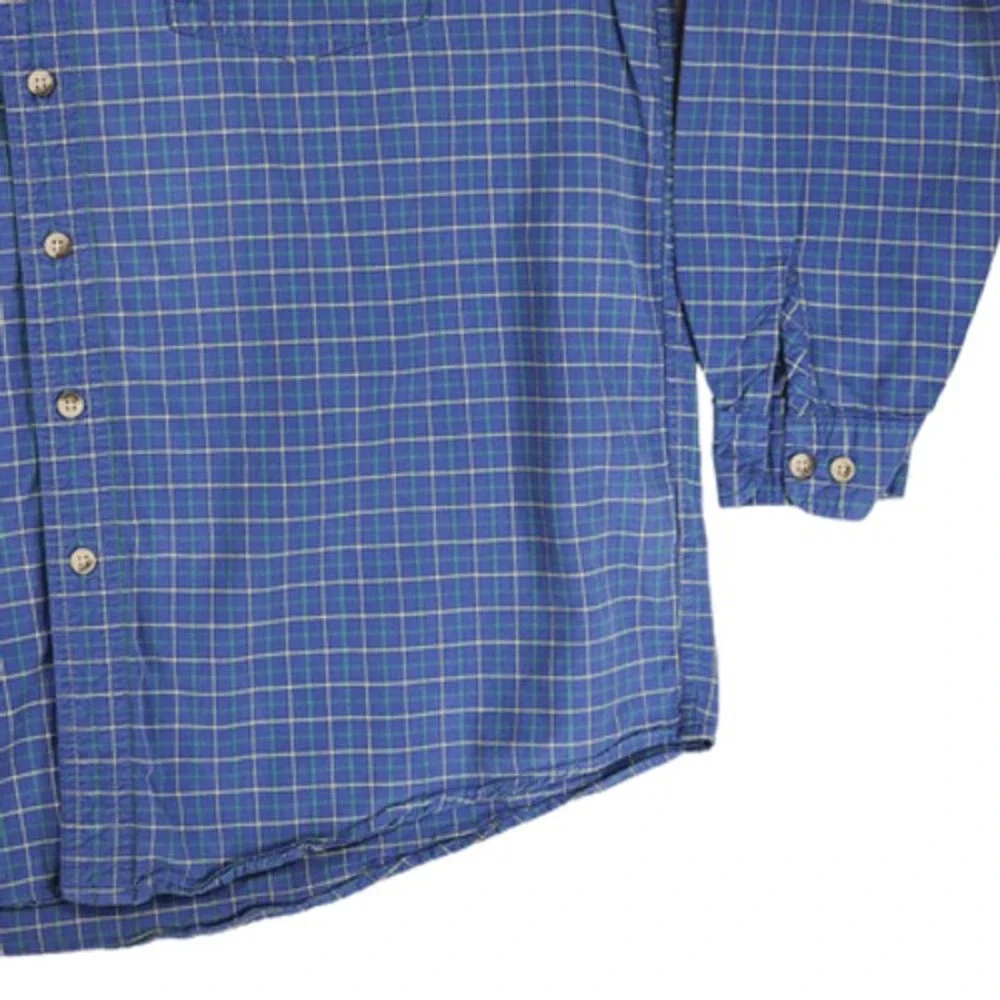 Eddie Bauer XL Mens Button Down Shirt Plaid Blue Green Yellow 100%‎ Cotton